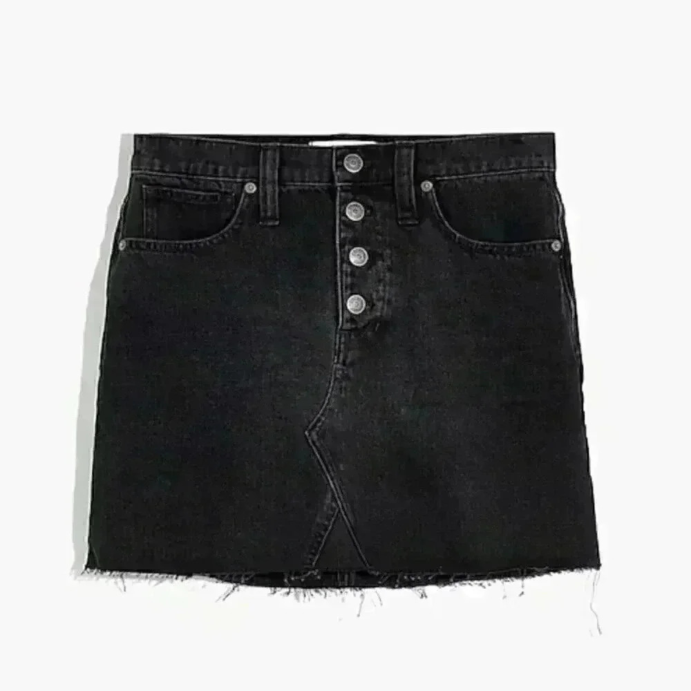 Madewell Rigid Denim A-Line Mini Skirt in Lunar Wash Button-Front Size 27